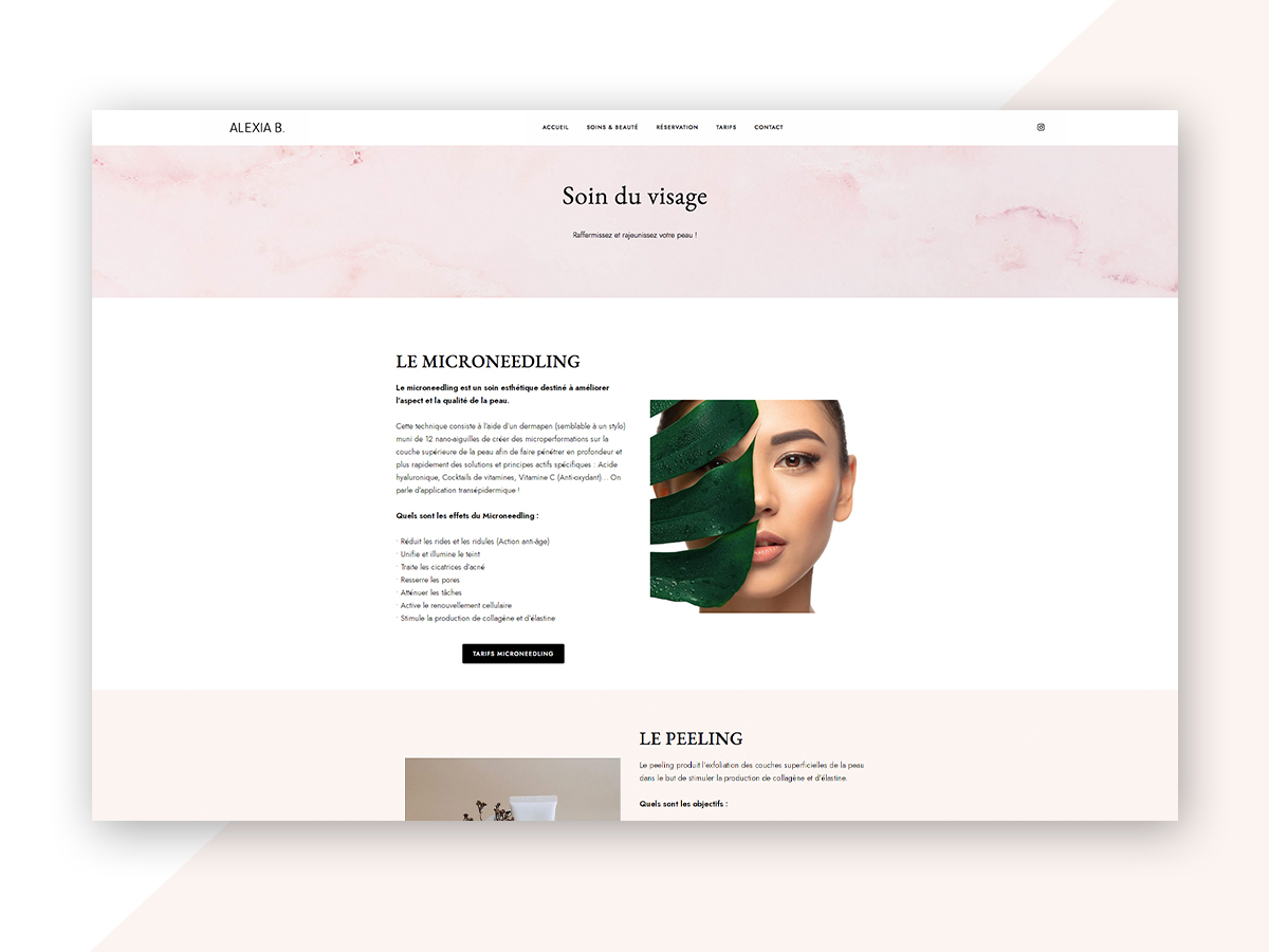 site internet du salon de beauté Alexia B, réalisation par le studio Exo+ à Lyon